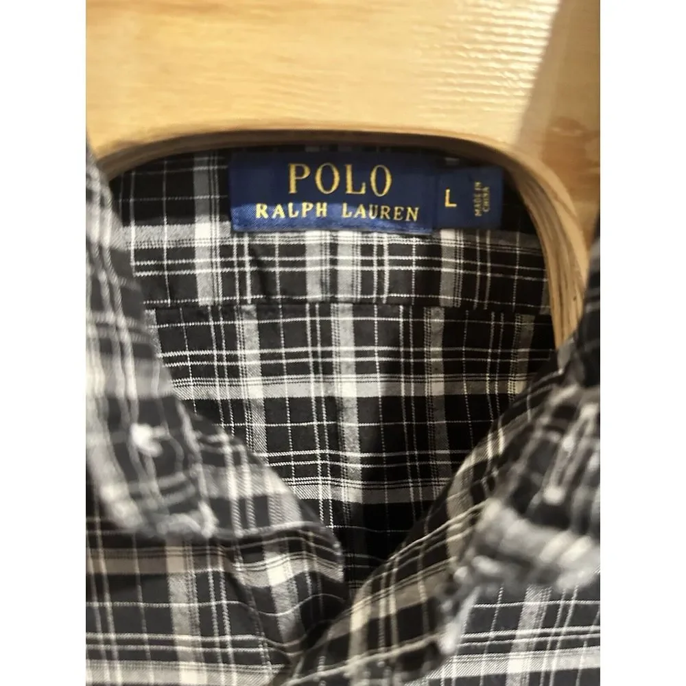 Mens Polo Ralph Lauren Long Sleeve Black/White Plaid‎ Button Up Shirt Large